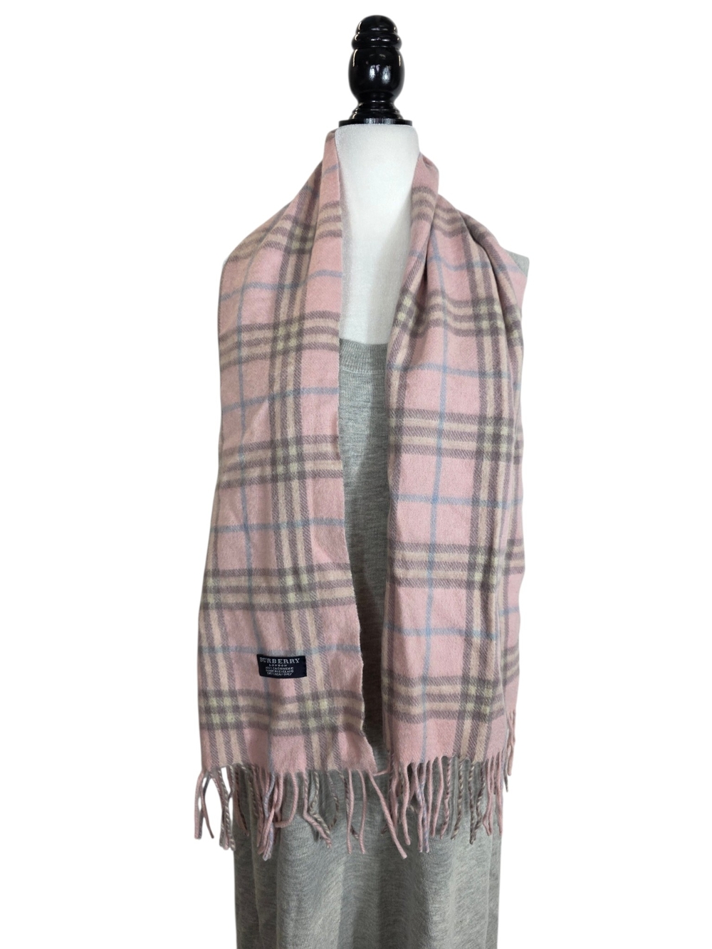Burberry Pink Plaid Cashmere-Blend Wrap Scarf